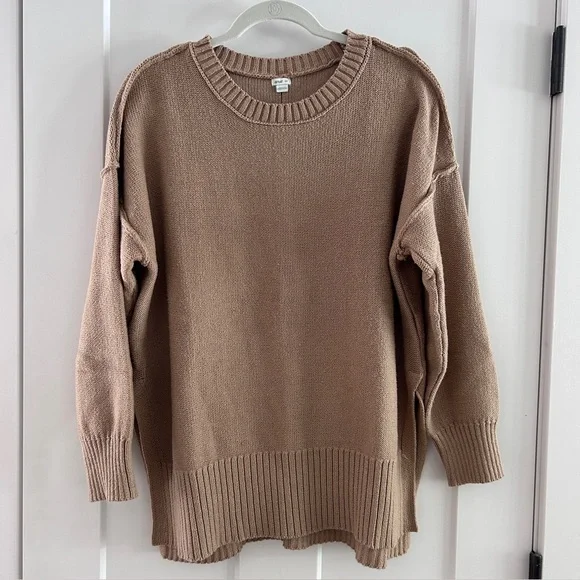 Aerie Cotton Tunic Sweater, Camel Tan, Small - Picture 1 of 9
